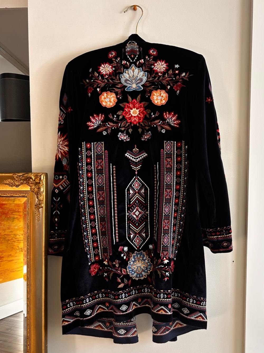 Driftwood Embroidered Velvet Duster Jacket kimono Floral Embroidery - Picture 3 of 7